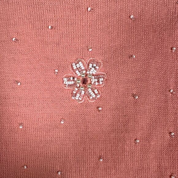 Vintage Gene Shelly 1960s Pink Hand Beaded Pearl Floral Cropped Blouse Size 12 - Picture 4 of 6